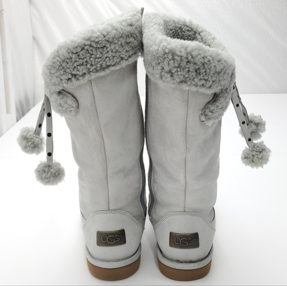 UGG Women's Plumdale Shearling Cuff Tall Suede Wool Lining Gray Boots Zip Size 7 - Picture 7 of 16